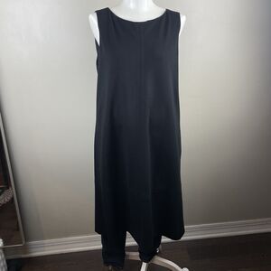 Eileen Fisher Medium Black Classic Midi Tank Dress Flowy Pockets
